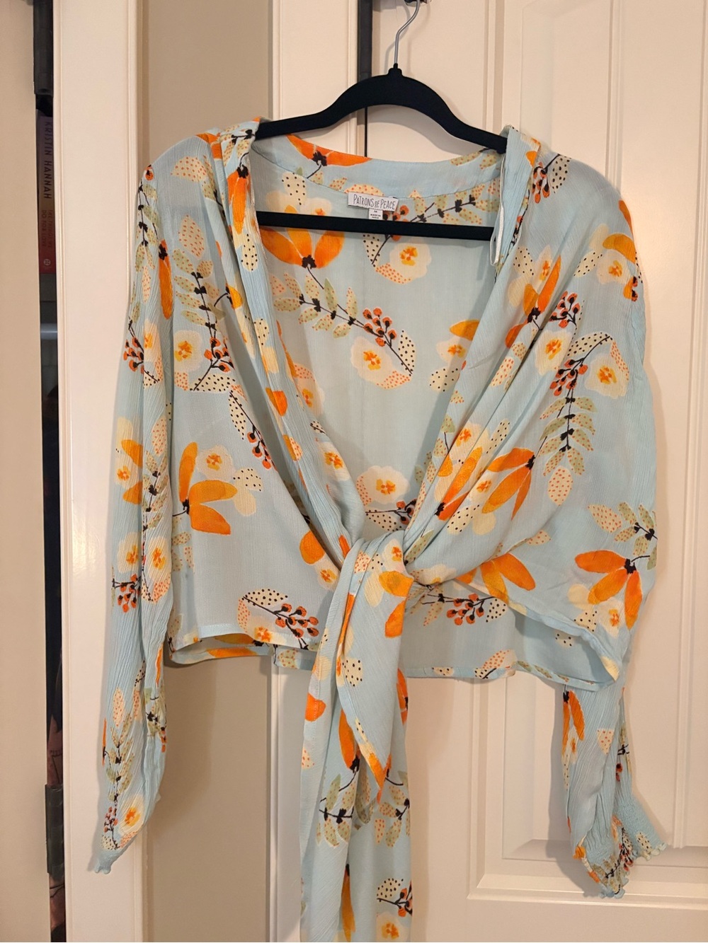 Patrons of Peace Light Blue Floral Tie-Front Blouse